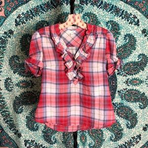 Plaid & Ruffled Short Sleeve Top